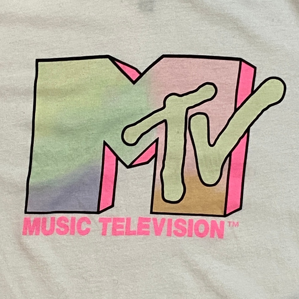 H&M MTV Music Television Crop Top White Pastel Logo Graphic Sz Small - Picture 2 of 6